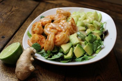 Recipe Image: Shrimp & Avocado Salad with Miso Dressing